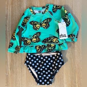 🖤🐝NWT TEA COLLECTION BUTTERFLY & POLKA DOTS RASHGUARD + BOTTOM🐝🖤